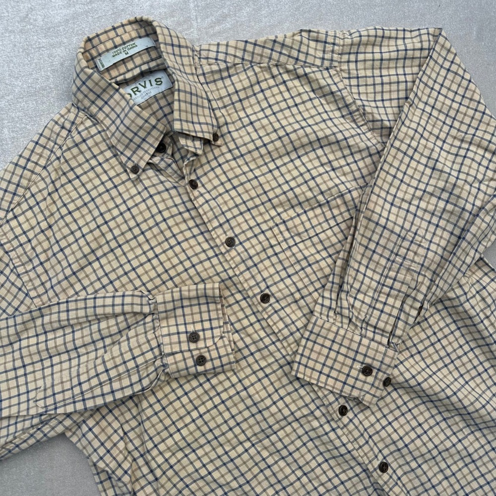 Orvis Sporting Traditions Men's L Plaid Button Down Shirt 100% Cotton Outdoor